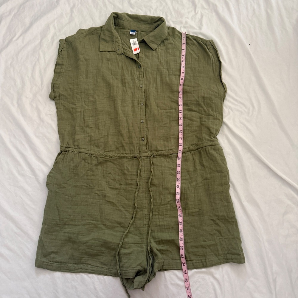 Old Navy Womens 2X  Green Cotton Gauze Drawstring Romper Coastal Lightweight - Picture 5 of 7